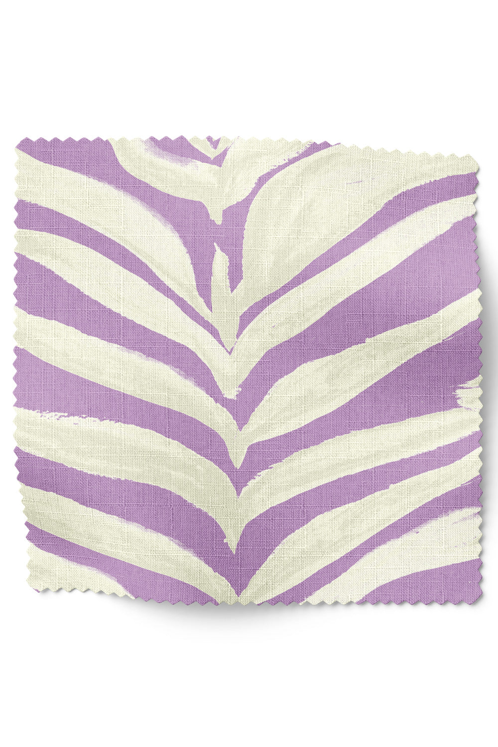 Painterly stripe upholstery fabric with hand-painted watercolor zebra-inspired stripes, offering soft movement and visual depth in bright lilac purple on white.