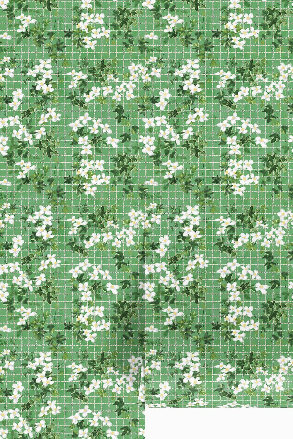 ace of ivy wallpaper, botanical wallpaper, floral tennis wallpaper, watercolor ivy wallpaper, classic floral wallcovering, garden inspired wallpaper, tennis club wallpaper, soft green floral wallpaper, bright kelly green wall covering