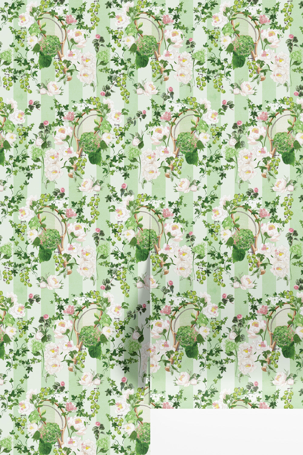 tennis garden party wallpaper
botanical stripe wallpaper
tennis club wallpaper
country club wallcovering
floral stripe wallpaper
luxury matte wallpaper
hand-painted botanical wallpaper
preppy tennis wallpaper
designer wallpaper for clubs
elegant floral wallcovering