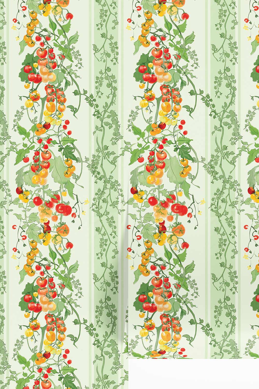 tomato wallpaper, vegetable wallpaper, stripe wallpaper, kitchen wallpaper, garden wallpaper, red green wallpaper, botanical stripe, farmers market wallpaper, kids wallpaper, watercolor wallpaper, luxury wallpaper, print on eco-friendly traditional matte wall-covering