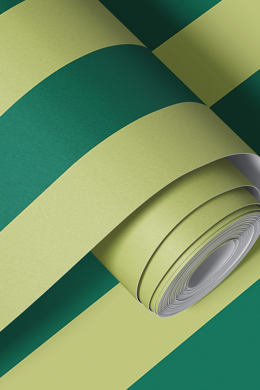 performance vinyl washable and stain resistant wall covering in bold classic dark green and bright green stripe for interior designers and custom home builders