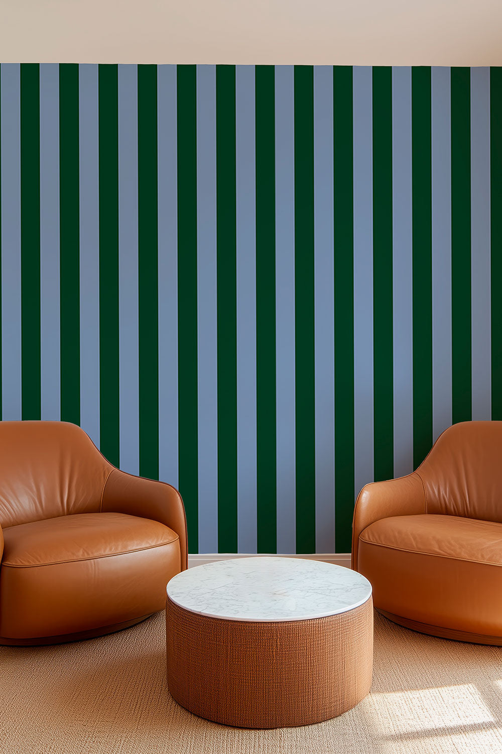 bold classic striped preppy wallpaper in performance vinyl, perfect for commercial office spaces and high traffic retail locations