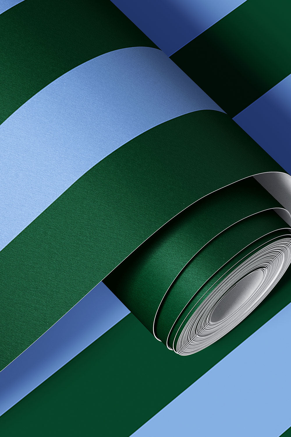 custom performance vinyl wallpaper that is washable and moisture repellant in bold pretty bright blue and dark green stripe for interior designers and custom home builders