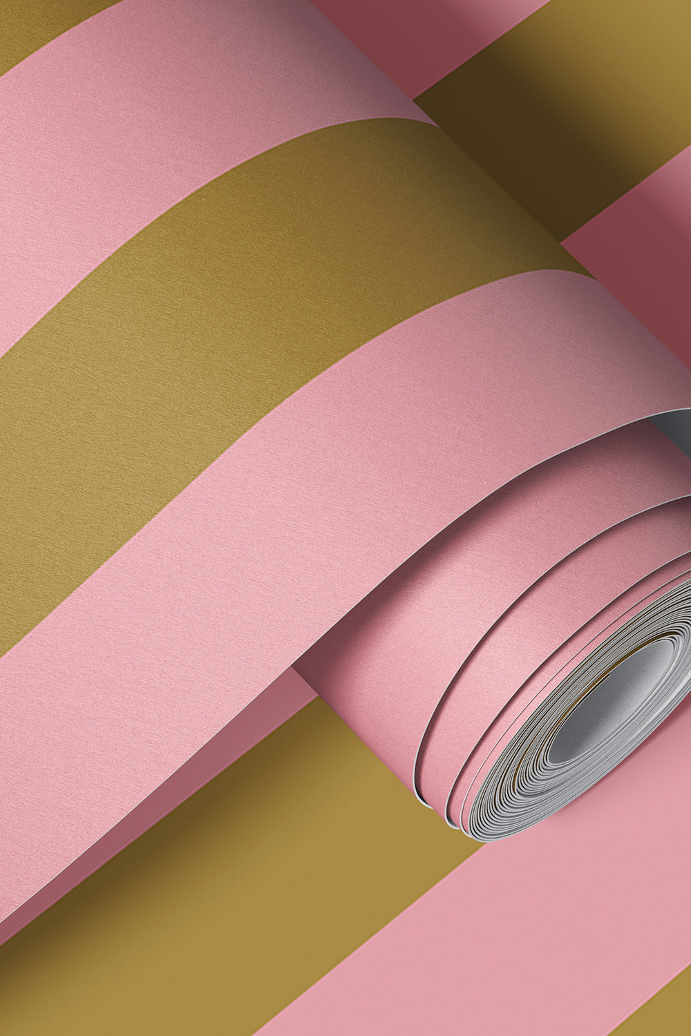 custom performance vinyl wallpaper that is washable and moisture repellant in bold pretty peppy pink and modern bronze stripe for interior designers and custom home builders