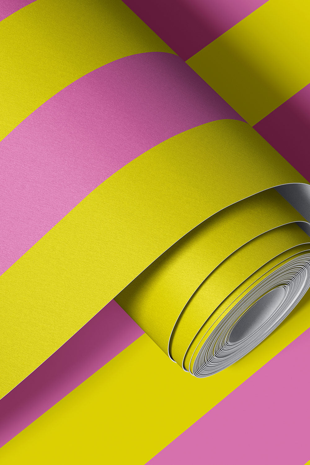 custom performance vinyl wallpaper that is washable and moisture repellant in bold pretty bright pink and lime green stripe for interior designers and custom home builders