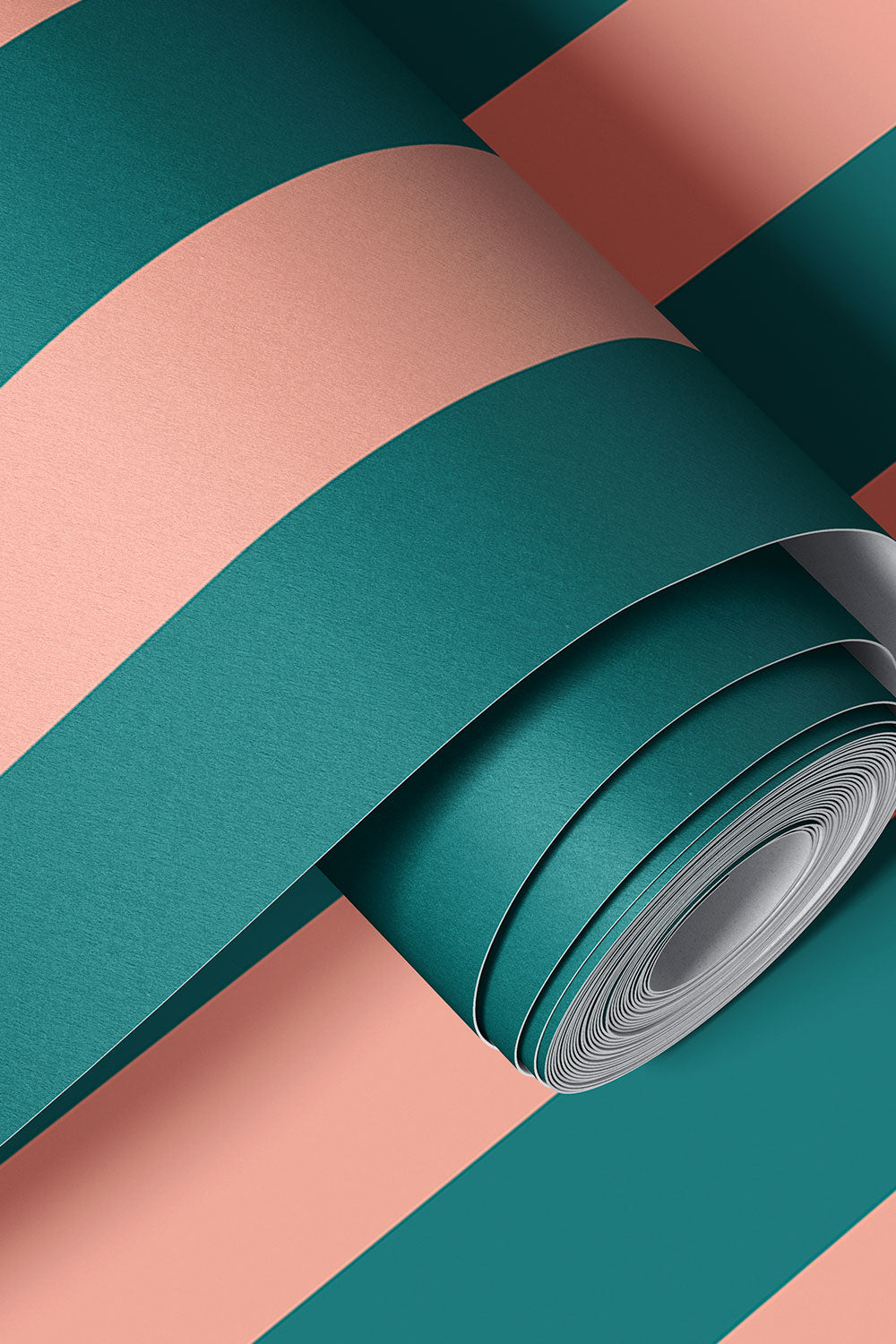 custom performance vinyl wallpaper that is washable and moisture repellant in bold pretty peppy pink and modern green stripe for interior designers and custom home builders