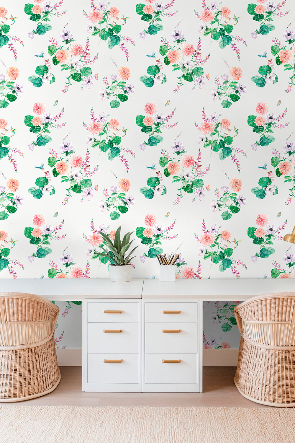 walltox wallpaper, botox wallpaper, floral wallpaper, luxury wallpaper, watercolor wallpaper, med spa wallpaper, feminine powder room wallpaper, glam decor home office, botanical wallpaper, humorous wallpaper design, floral injection art