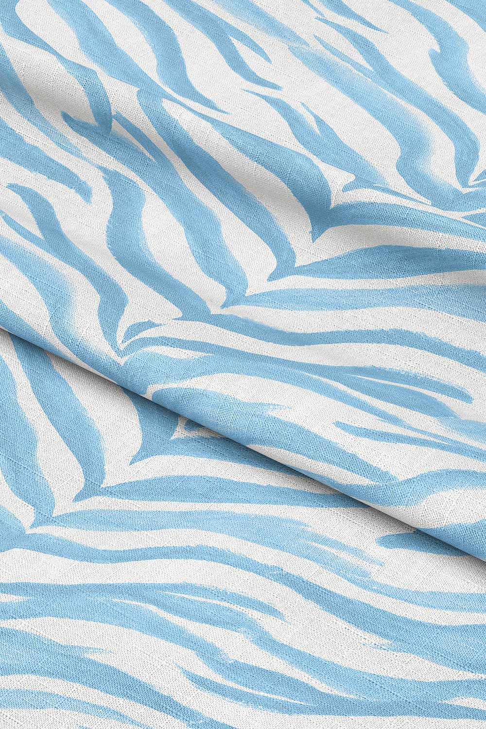 Painterly stripe upholstery fabric with hand-painted watercolor zebra-inspired stripes, offering soft movement and visual depth in coastal ocean blue on white.