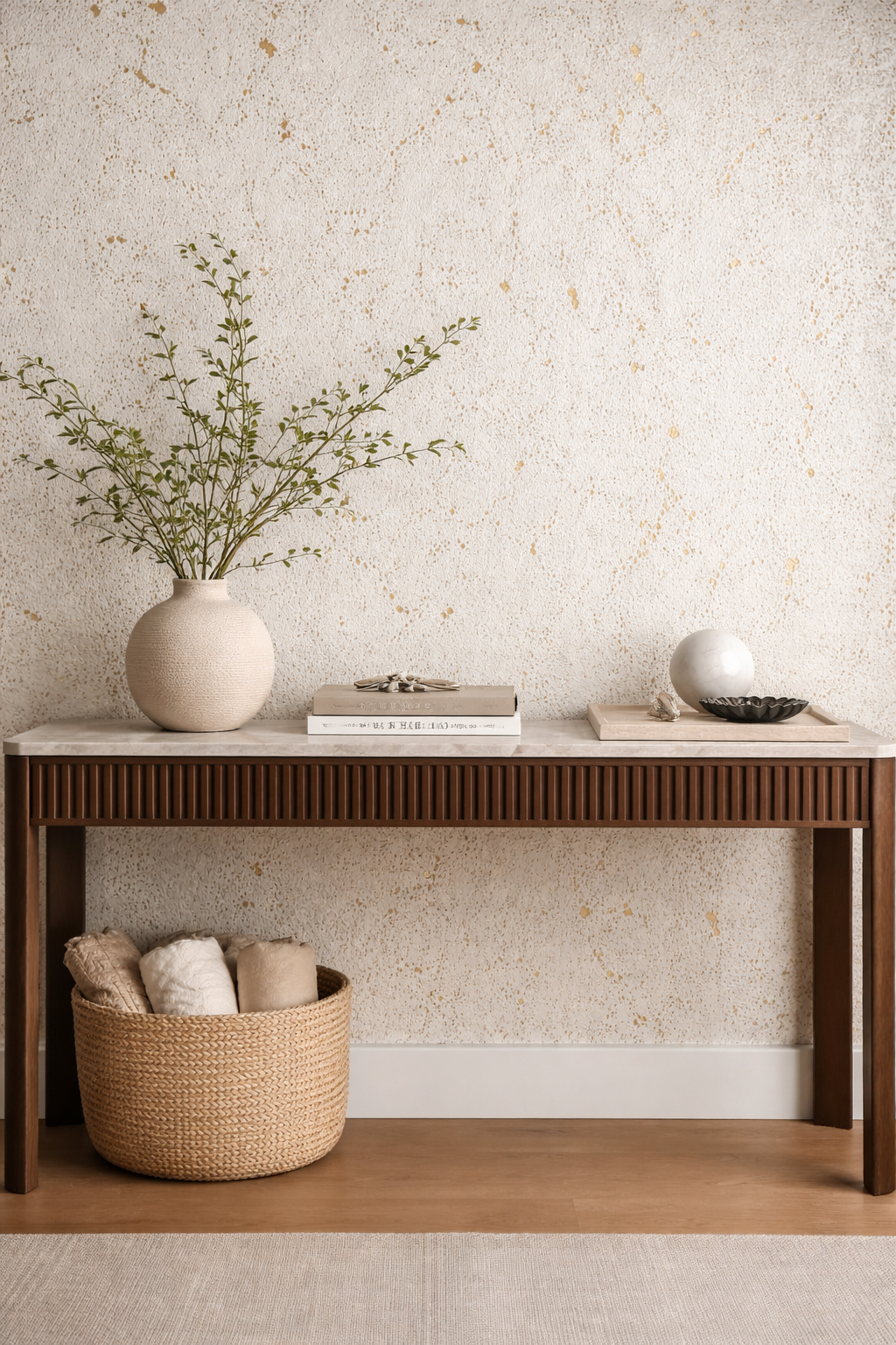Whitewashed Textured Cork Wallpaper — close-up of white cork wallpaper with distressed, rustic texture and natural cork undertones fused to a metallic gold backing